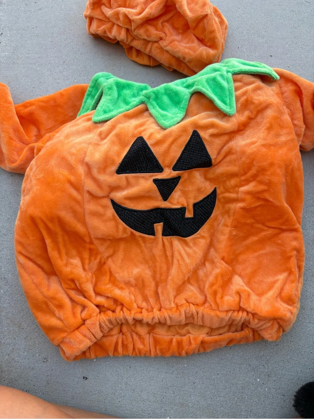 Kids Orange Pumpkin Costume Top with Green Leaf Collar